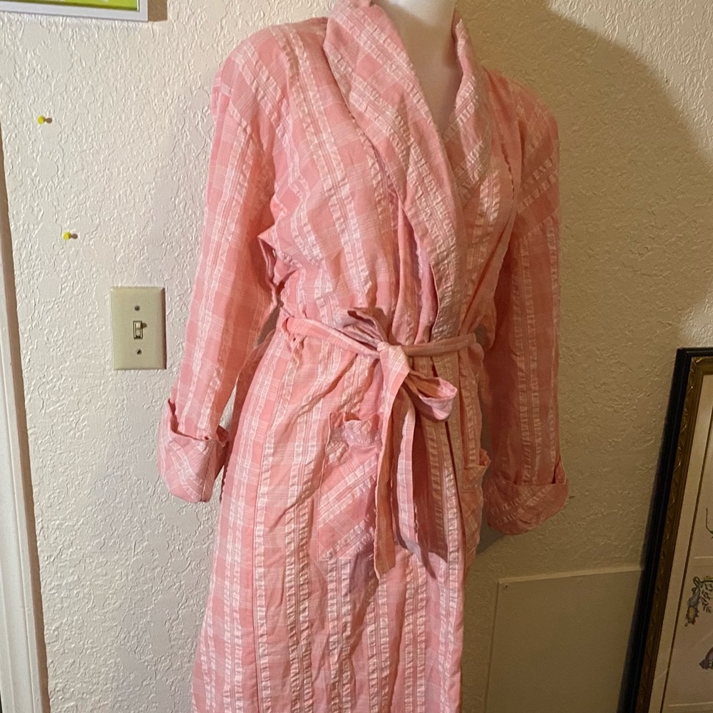 Victoria's Secret Country Plaid pink peach Robe Size S Vintage